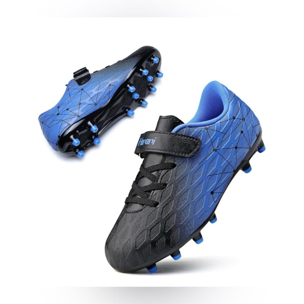 Hanani Kids Blue & Black Velcro Closure Athletic Sports Cleats. Little Kids 13.